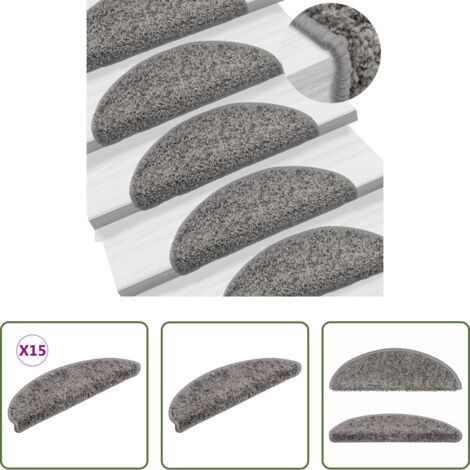 vidaXL Tappetini per scale grigi -  Tappetini per scale 15 pz 56x17x3 cm Grigio Semicircolari