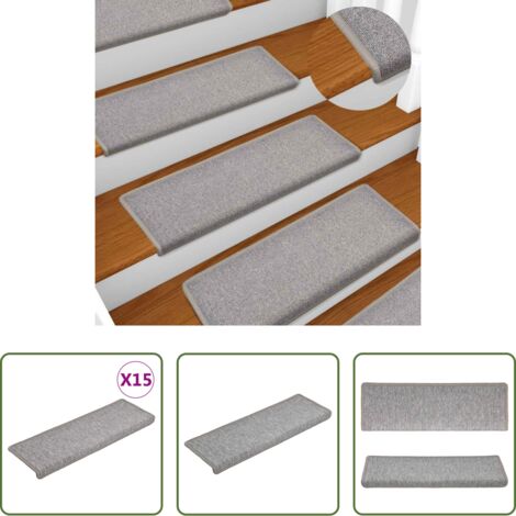 vidaXL Tappetini per scale grigio chiaro -  Tappetini per scale 15 pz 65x21x4 cm Grigio chiaro Bordo rettangolare