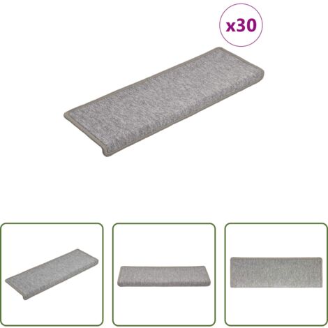 vidaXL Tappetini per scale grigio chiaro -  Tappetini per scale 30 pz 65x21x4 cm Grigio chiaro Bordo rettangolare