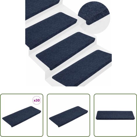 vidaXL Tappetini per scale in feltro -  Tappetini Autoadesivi per Scale 30 pz Blu 65x24,5x3,5 cm