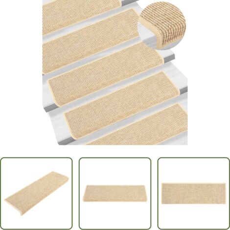 vidaXL Tappetini per scale in fibra di agave -  Tappetini per scale 15 pz 65x21x4 cm Beige chiaro Bordo rettangolare