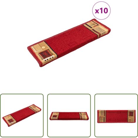 vidaXL Tappetini per scale lavabili -  Tappetini per Scale Autoadesivi 10 pz 65x21x4 cm Rossi