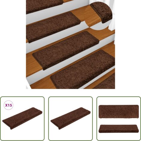 vidaXL Tappetini per scale marrone -  Tappetini per scale 15 pz 65x21x4 cm Marrone Bordo rettangolare