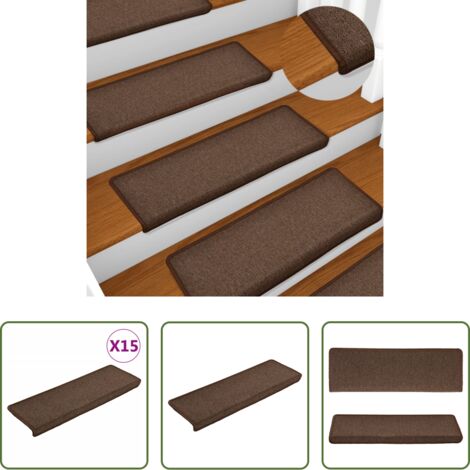 vidaXL Tappetini per scale marrone -  Tappetini per scale 15 pz 65x21x4 cm Marrone Bordo rettangolare