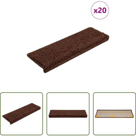 vidaXL Tappetini per scale marrone -  Tappetini per scale 20 pz 65x21x4 cm Marrone Bordo rettangolare