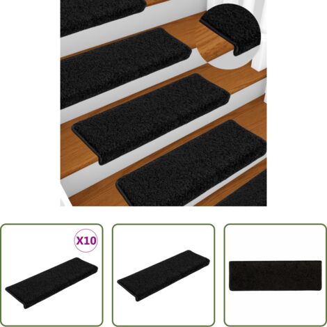 vidaXL Tappetini per scale neri -  Tappetini per scale 10 pz 65x21x4 cm Nero Bordo rettangolare