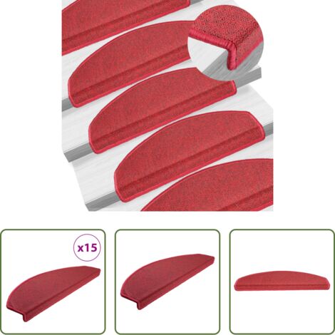 vidaXL Tappetini per scale rossi -  Tappetini per scale 15 pz 65x24x4 cm Rossi Semicircolari Grandi