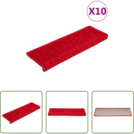 vidaXL Tappetini per scale rosso -  Tappetini per scale 20 pz 65x21x4 cm Rosso Bordo rettangolare