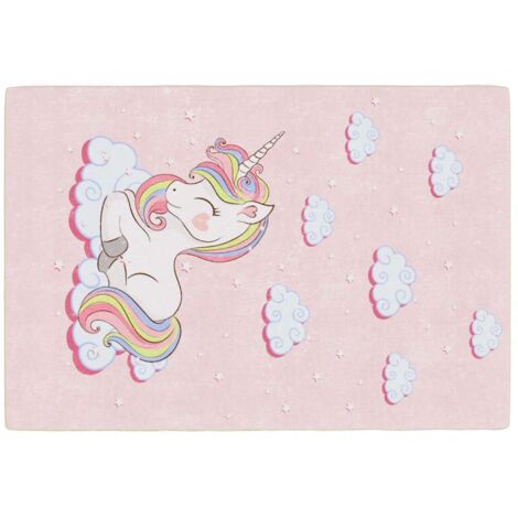 vidaXL Tappeto Bambini Rosa 160x230 cm Unicorno Lavabile Antiscivolo