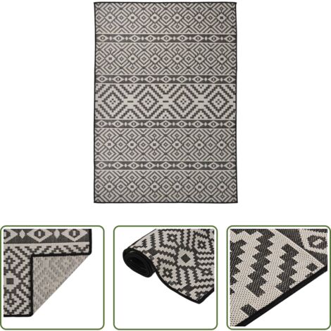 vidaXL Tappeto da balcone - Tappeto da Esterni a Tessitura Piatta 120x170 cm Strisce Nere