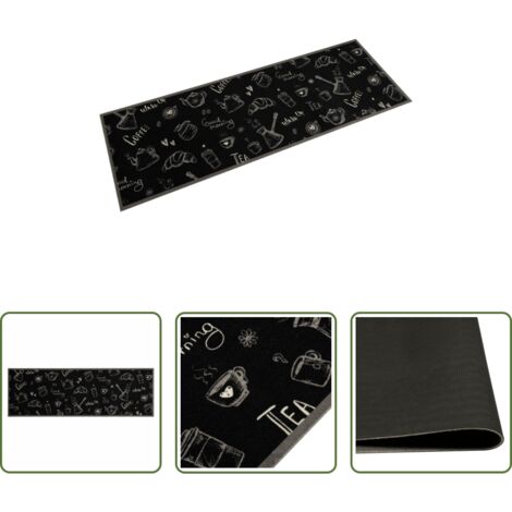 vidaXL Tappeto in velluto -  Tappeto da Cucina Lavabile Nero Mattutino 60x180 cm in Velluto