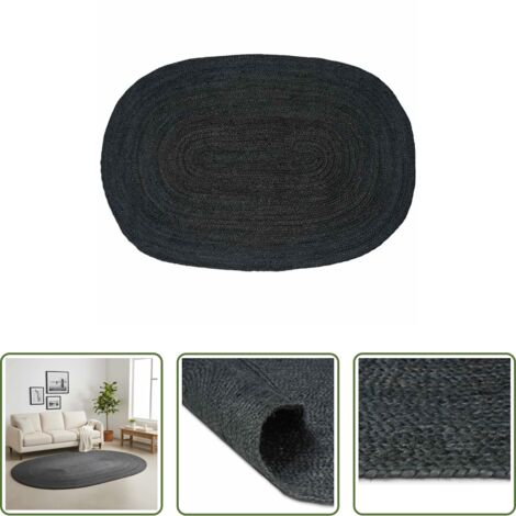vidaXL Tappeto nero -  Tappeti per area Ovale Nero 122 x 183 cm Juta