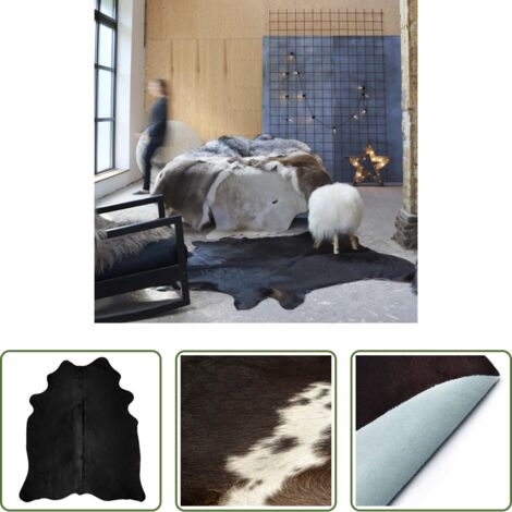 vidaXL Tappeto nero -  Tappeto in Vera Pelle Bovina Nero 150x170 cm