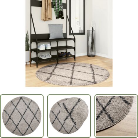 vidaXL Tappeto per interni -  Tappeto Shaggy PAMPLONA a Pelo Lungo Beige e Antracite Ø 120 cm