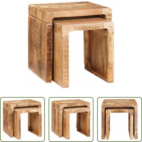 vidaXL Tavoli da camera -  Tavoli da annidamento 2 pcs Marrone Legno di mango massello