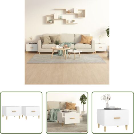 vidaXL Tavoli da divano -  Tavolini da Salotto 2 pz Bianchi 50x50x40 cm Legno Multistrato