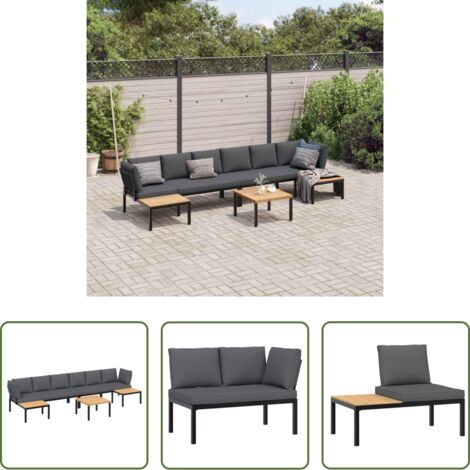 vidaXL Tavoli da giardino -  Set Divani da Giardino 5 pz con Cuscini in Alluminio Nero