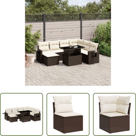 vidaXL Tavoli da giardino -  Set Divani da Giardino 8 pz con Cuscini Marrone in Polyrattan