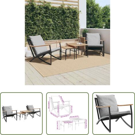 vidaXL Tavoli da giardino -  Set Mobili da Balcone 4 pz con Cuscini Nero in Acciaio
