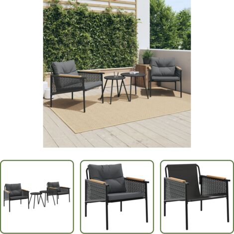 vidaXL Tavoli da giardino -  Set Mobili da Balcone 4 pz con Cuscini Nero in Acciaio