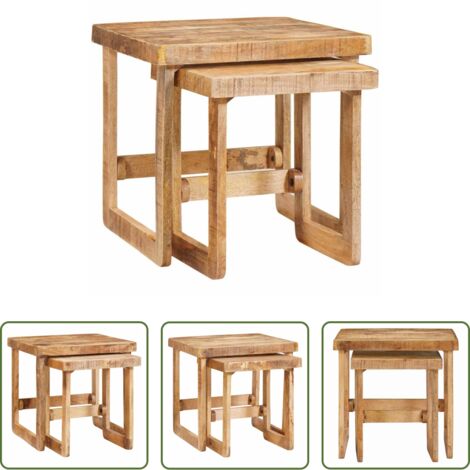 vidaXL Tavoli da salotto -  Tavoli da annidamento 2 pcs Marrone Legno di mango massello