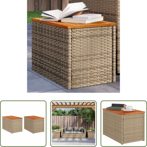 vidaXL Tavoli esterni - Tavolini Giardino 2pz Beige 55x34x37 Polyrattan Legno Massello