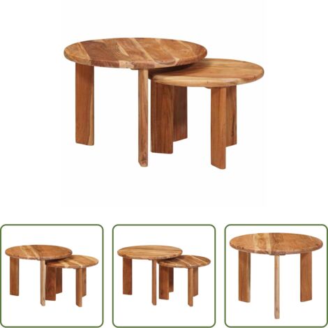 vidaXL Tavoli impilabili -  Tavoli da Caffè Nido 2 pcs Marrone Legno di Acacia Massello