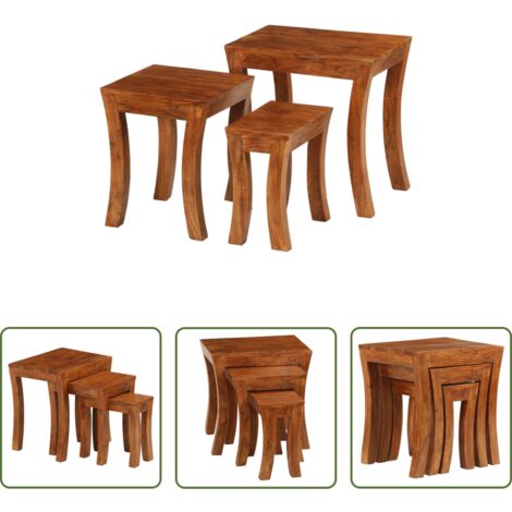 vidaXL Tavoli in acacia -  Tavolini Impilabili 3 pz Massello di Acacia 50x35x50 cm Marrone