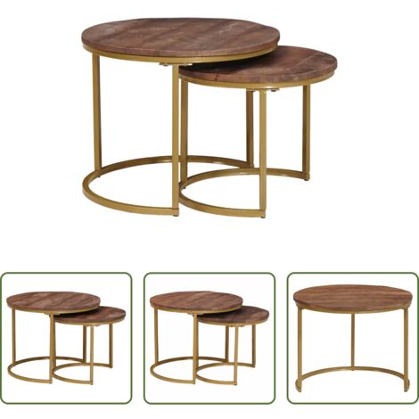 vidaXL Tavoli in legno mango -  Tavoli da Caffè Nido 2 pcs Legno massello di mango e acciaio