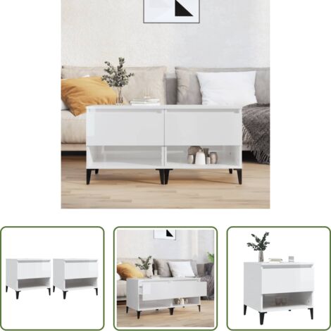 vidaXL Tavoli in legno multistrato -  Tavolini 2pz Bianco Lucido 50x46x50 cm in Legno Multistrato