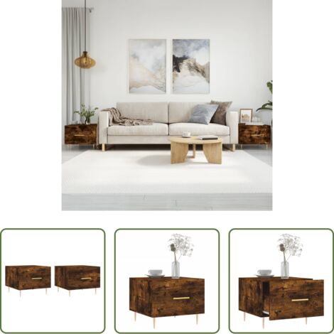 vidaXL Tavoli in legno multistrato -  Tavolini Salotto 2 pz Rovere Fumo 50x50x40cm Legno Multistrato