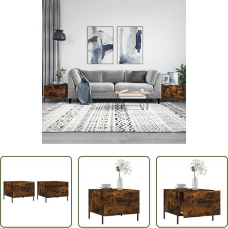 vidaXL Tavoli in legno multistrato -  Tavolini Salotto 2 pz Rovere Fumo 50x50x40cm Legno Multistrato