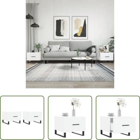 vidaXL Tavoli in legno -  Tavolini da Salotto 2 pz Bianchi 50x50x40 cm Legno Multistrato