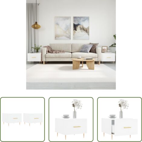 vidaXL Tavoli in legno -  Tavolini da Salotto 2 pz Bianchi 50x50x40 cm Legno Multistrato