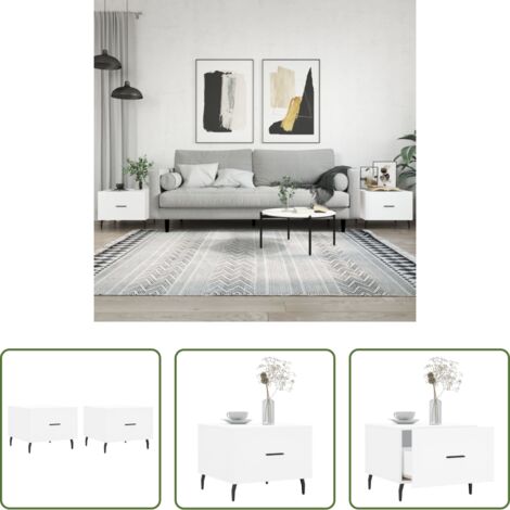vidaXL Tavoli in legno -  Tavolini da Salotto 2 pz Bianchi 50x50x40 cm Legno Multistrato