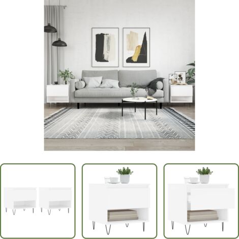 vidaXL Tavoli in legno -  Tavolini Salotto 2 pz Bianchi 50x46x50 cm in Legno Multistrato