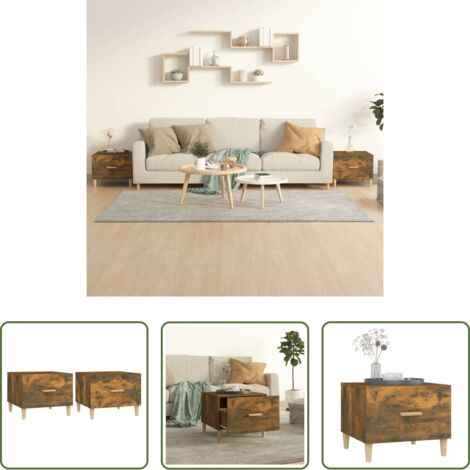 vidaXL Tavoli in legno -  Tavolini Salotto 2 pz Rovere Fumo 50x50x40cm Legno Multistrato