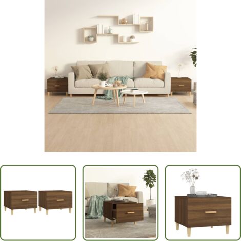 vidaXL Tavoli in legno -  Tavolini Salotto 2 pz Rovere Marrone 50x50x40 Legno Multistrato
