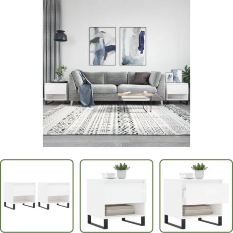 vidaXL Tavoli in legno -  Tavolini Salotto 2pz Bianco Lucido 50x46x50cm Legno Multistrato
