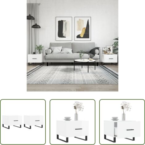 vidaXL Tavoli in legno -  Tavolini Salotto 2pz Bianco Lucido 50x50x40cm Legno Multistrato