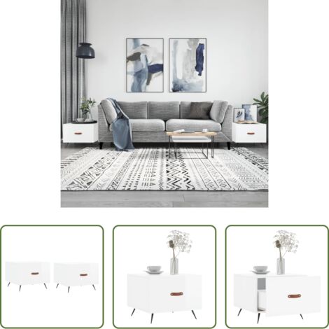vidaXL Tavoli in legno -  Tavolini Salotto 2pz Bianco Lucido 50x50x40cm Legno Multistrato