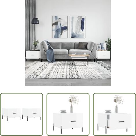 vidaXL Tavoli in legno -  Tavolini Salotto 2pz Bianco Lucido 50x50x40cm Legno Multistrato