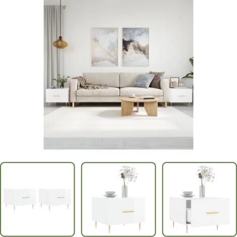 vidaXL Tavoli in legno -  Tavolini Salotto 2pz Bianco Lucido 50x50x40cm Legno Multistrato
