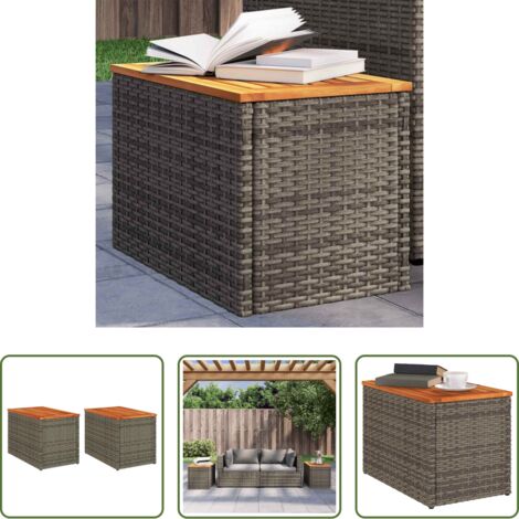 vidaXL Tavoli in rattan -  Tavolini Giardino 2pz Grigi 55x34x37 Polyrattan Legno Massello