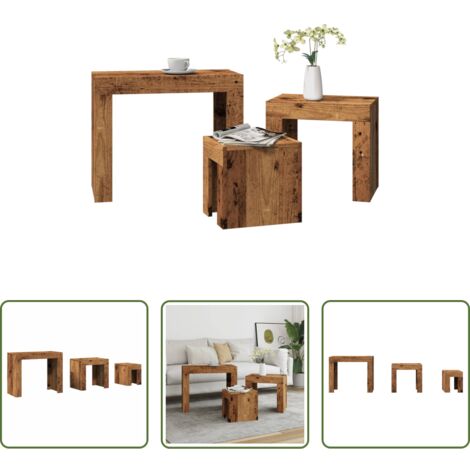 vidaXL Tavoli in truciolato -  Tavolini Impilabili 3 pz Legno Antico in Truciolato