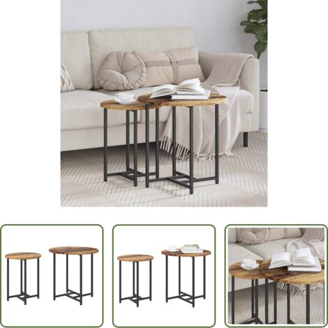 vidaXL Tavoli loft -  Set tavolini 2 pcs Legno Antico e Nero