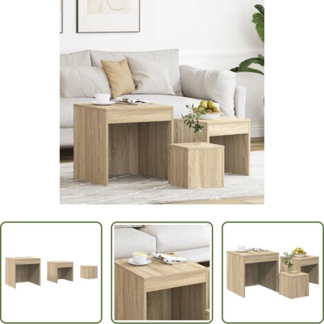 vidaXL Tavoli per camera da letto -  Tavolini Impilabili 3 pz Rovere Sonoma in Truciolato
