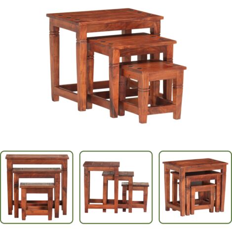 vidaXL Tavolini da caffè -  Tavolini Impilabili 3 pz in Legno Massello di Acacia