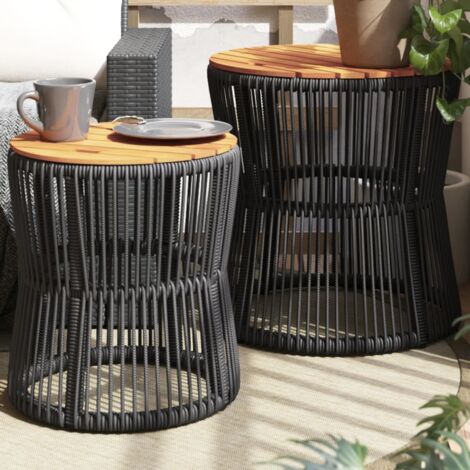 vidaXL Tavolini da Giardino 2 pz con Piano in Legno Neri in Polyrattan