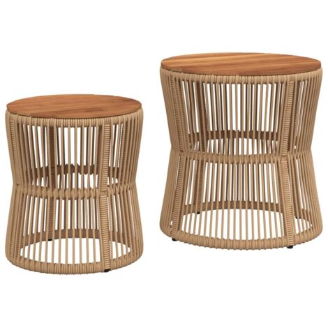 vidaXL Tavolini da Giardino 2pz con Piano in Legno Beige in Polyrattan